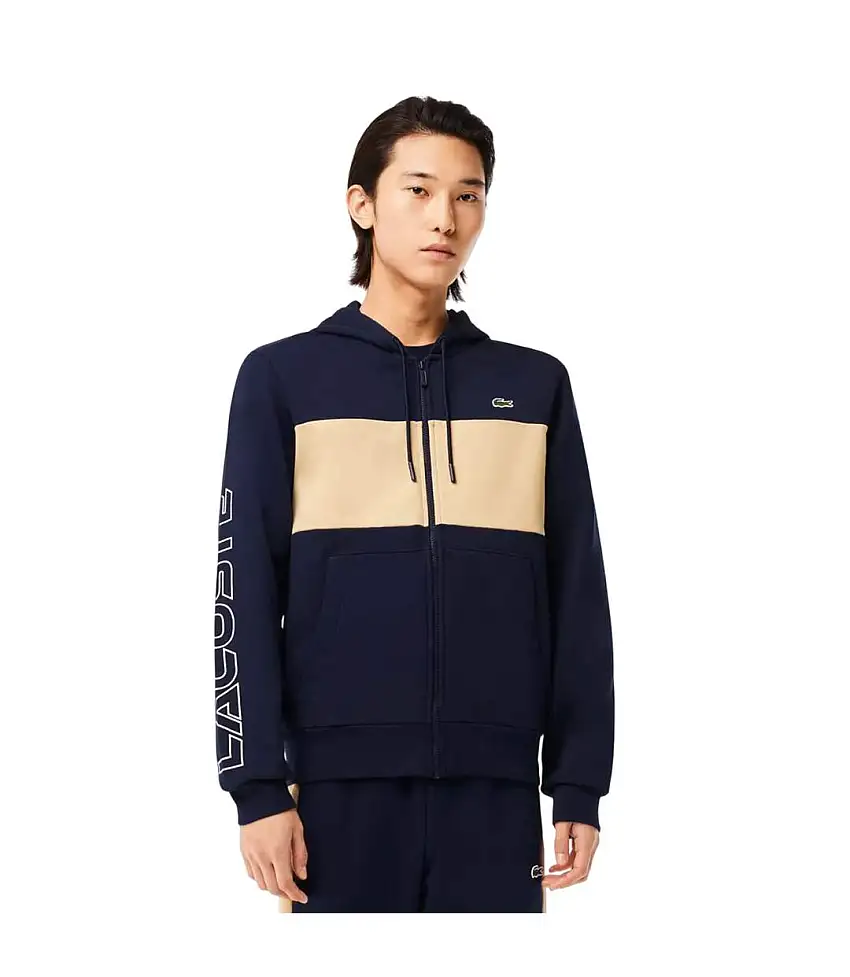 Mens Colour Block Full Zip Hoodie Navy Lacoste