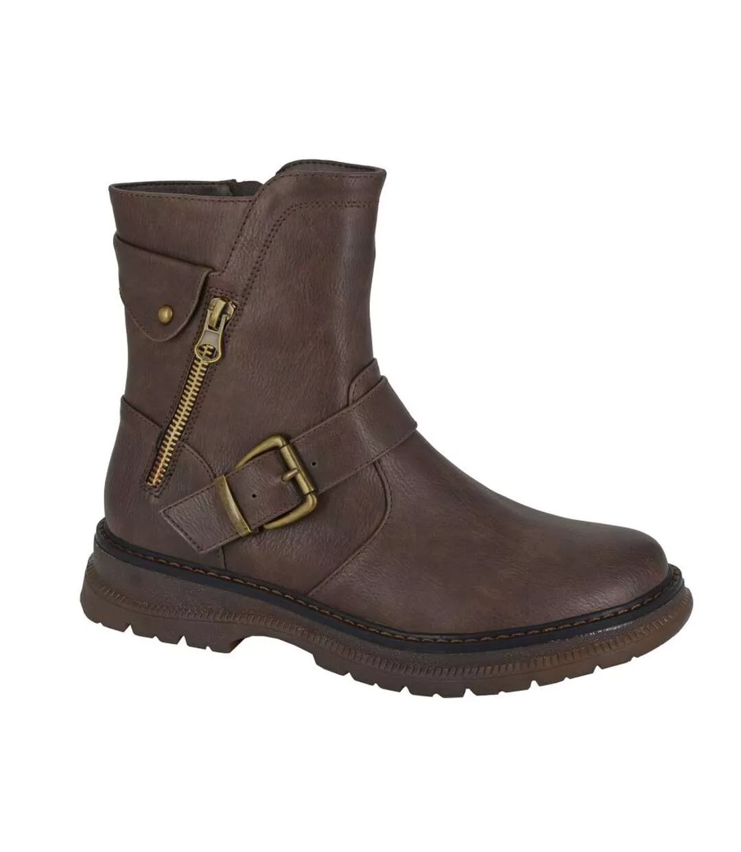 Womens/ladies Tilda Pu Biker Boots Brown Cipriata