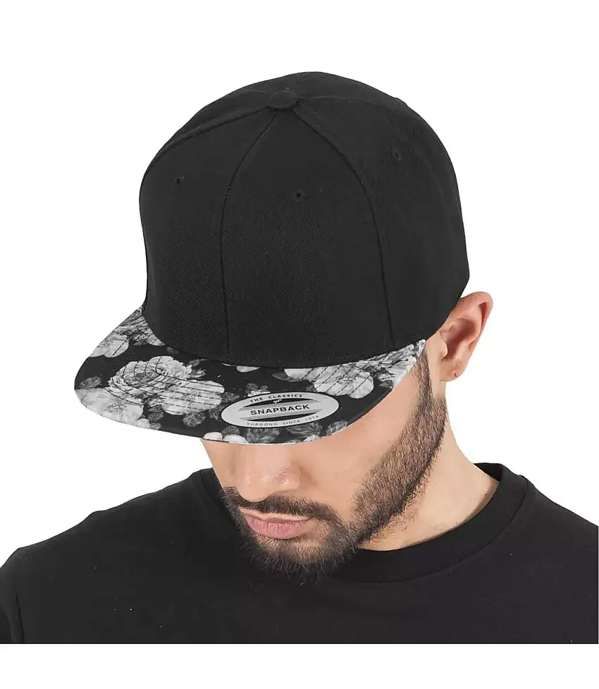 Flexfit By Unisex Roses Print Snapback Cap Black Grey Yupoong
