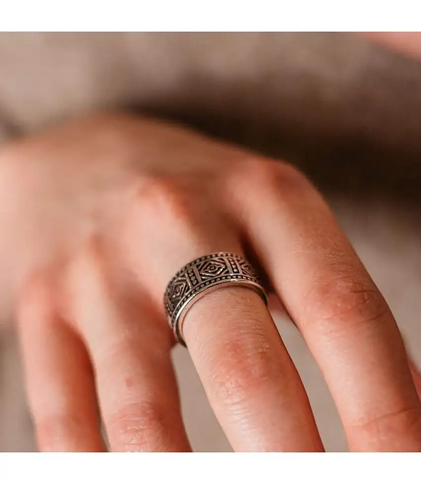 Adjustable Silver Open Punk Vintage Mandala Cuff Statement Ring