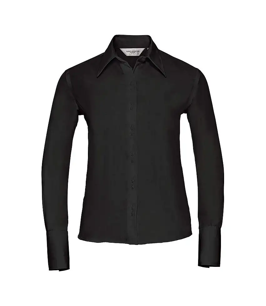 Womens/ladies Ultimate Non-iron Long-sleeved Shirt Black Russell Collection