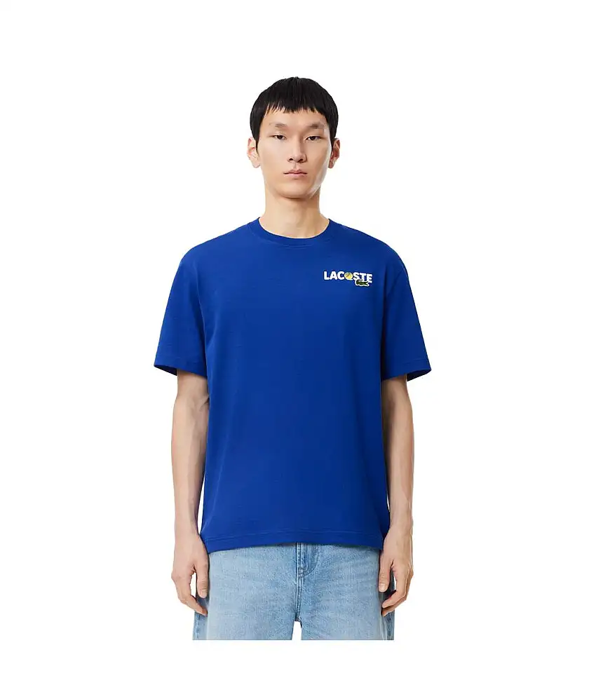 Mens Back Print Heavy Cotton T-shirt Blue Lacoste