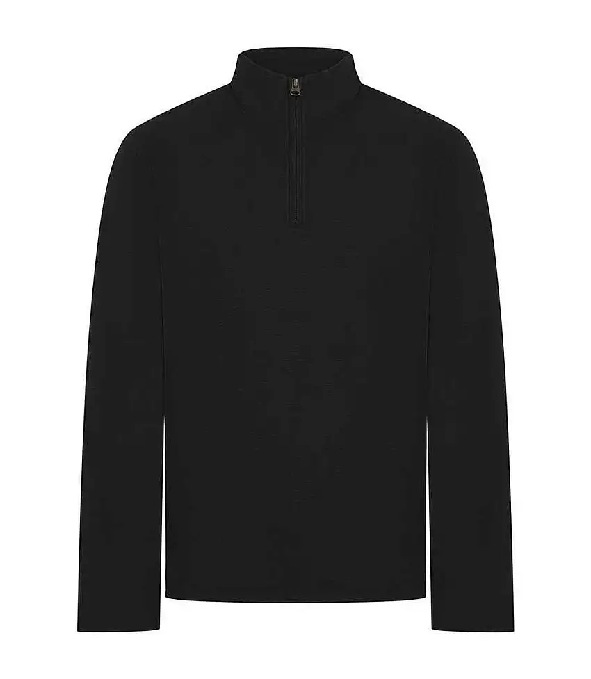 Mens Premium Pique Quarter Zip Top Black Front Row