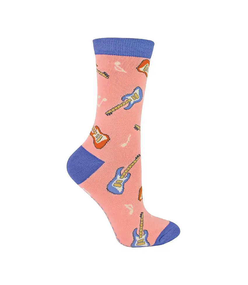 1 Pack Ladies Novelty Dusky Pink Guitar Bamboo Socks
