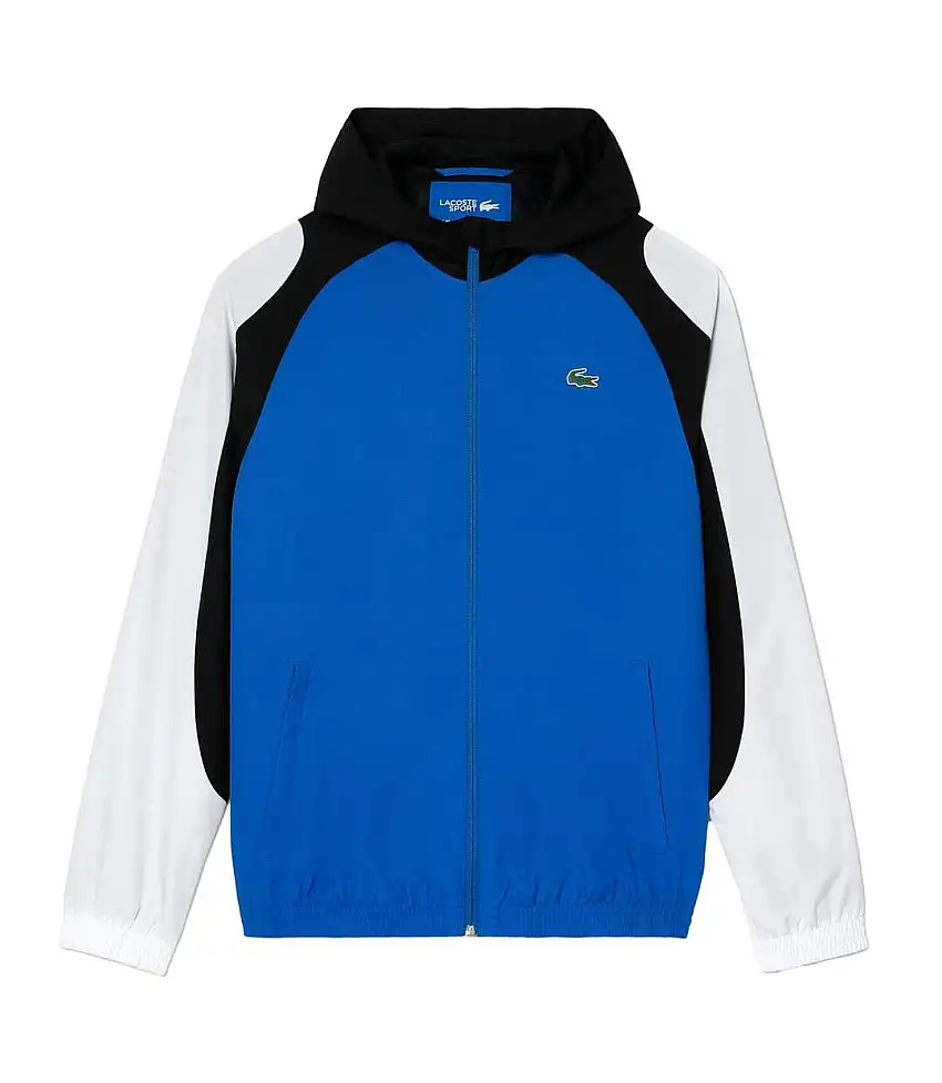 Mens Sport Colour Block Tennis Jacket White Blue Black Lacoste