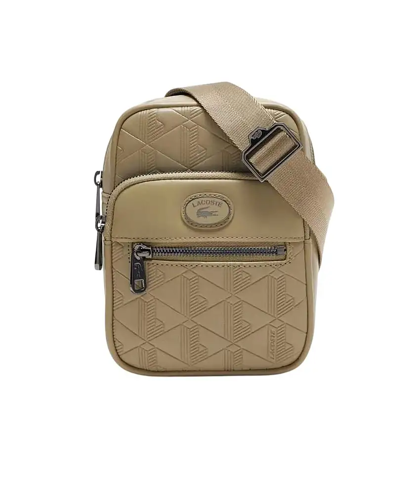 Monogram Leather Satchel One Size Beige Lacoste