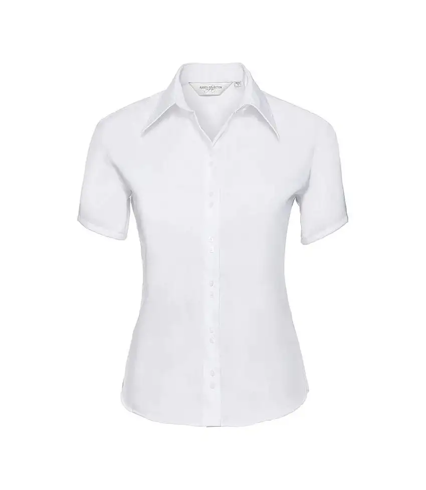 Womens/ladies Ultimate Non-iron Short-sleeved Shirt White Russell Collection