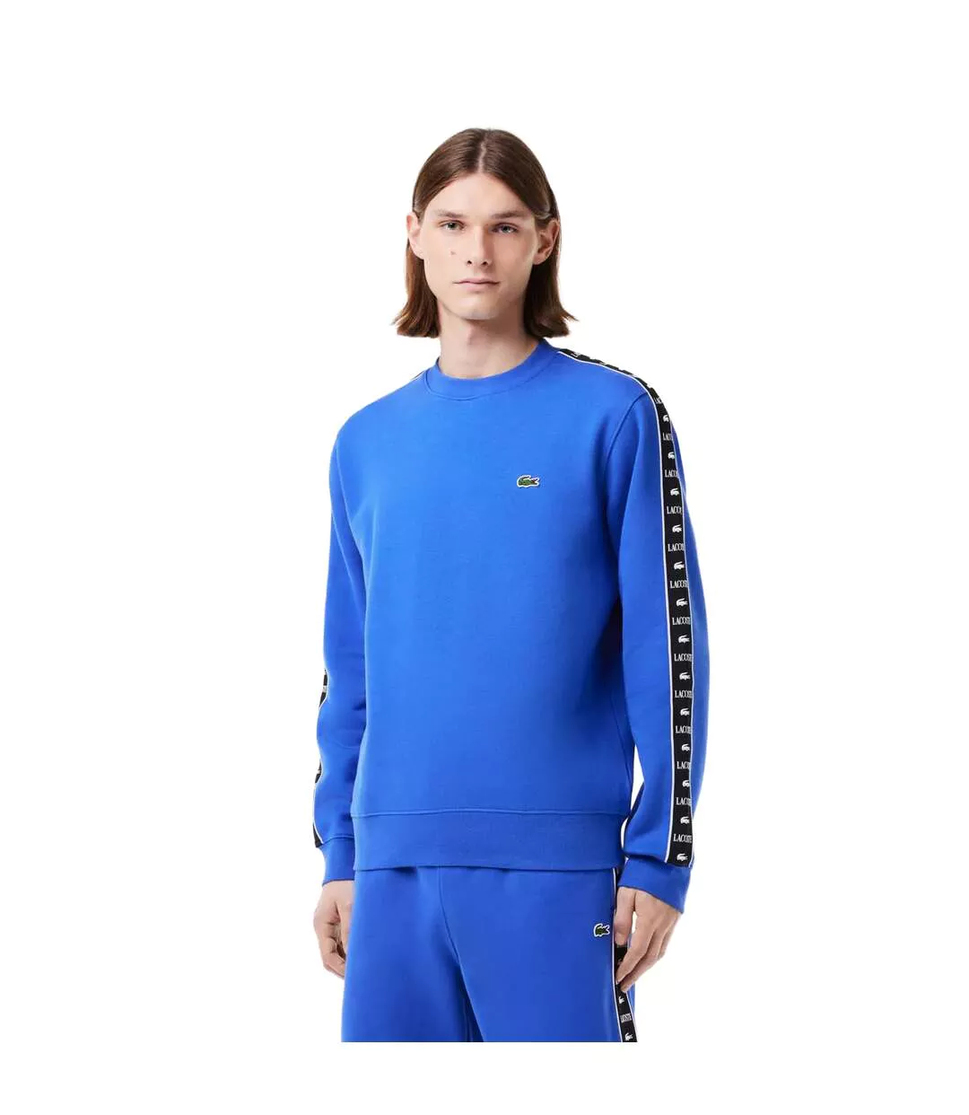 Mens Logo Strip Crew Neck Sweatshirt Blue Lacoste