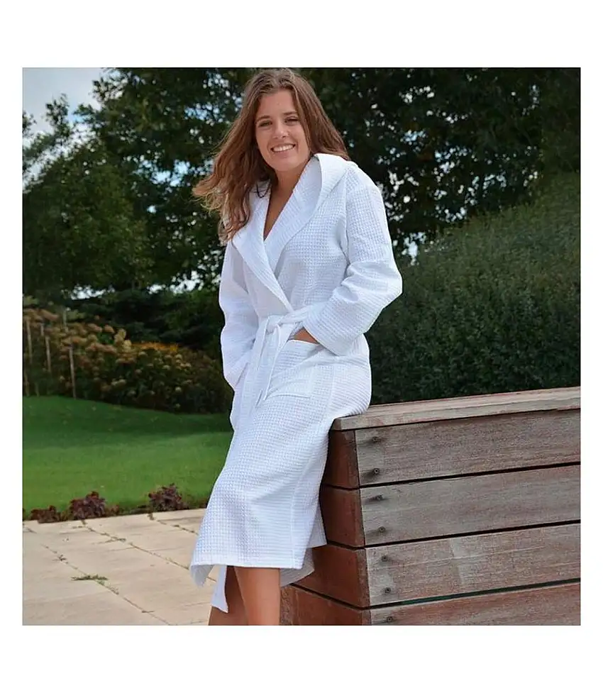 A&r Towels Womens/ladies Waffle Hooded Bathrobe White ARTG