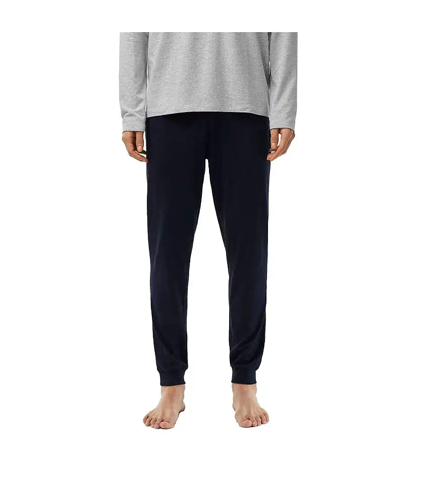 Mens Fitted Long-sleeved Pyjama Set Navy Grey Lacoste