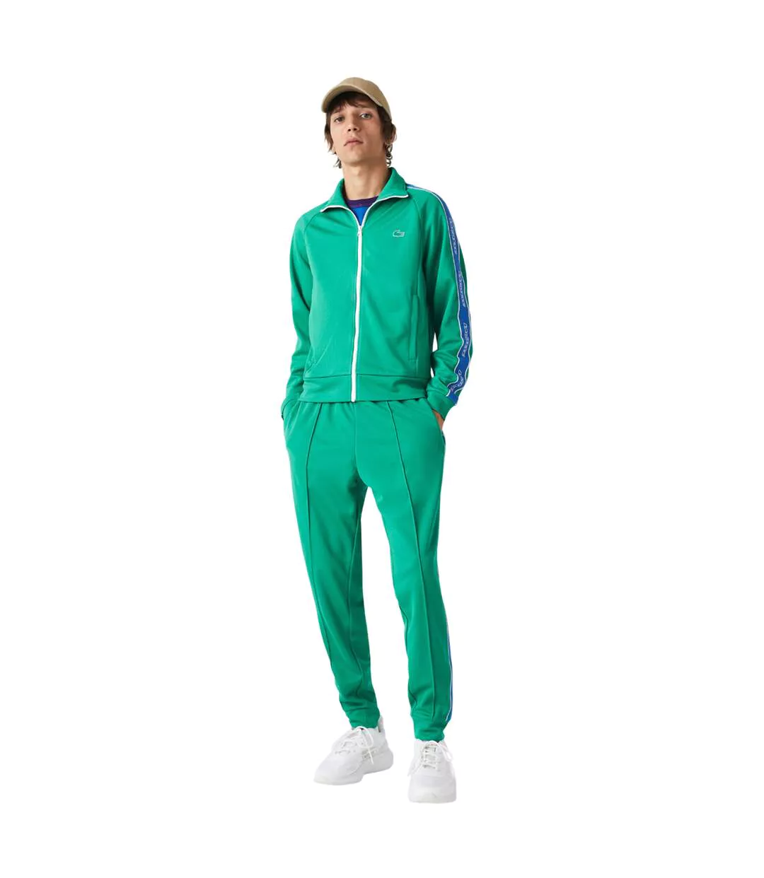Mens Heritage Contrast Branded Tape Jogging Bottoms Green Lacoste