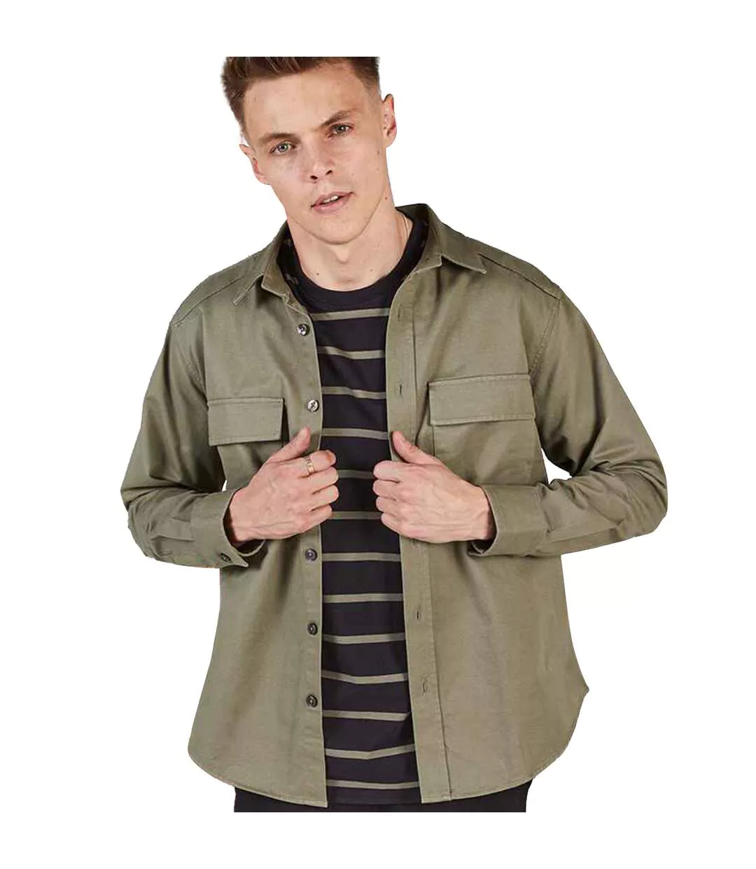 Mens Cotton Drill Overshirt Khaki Front Row