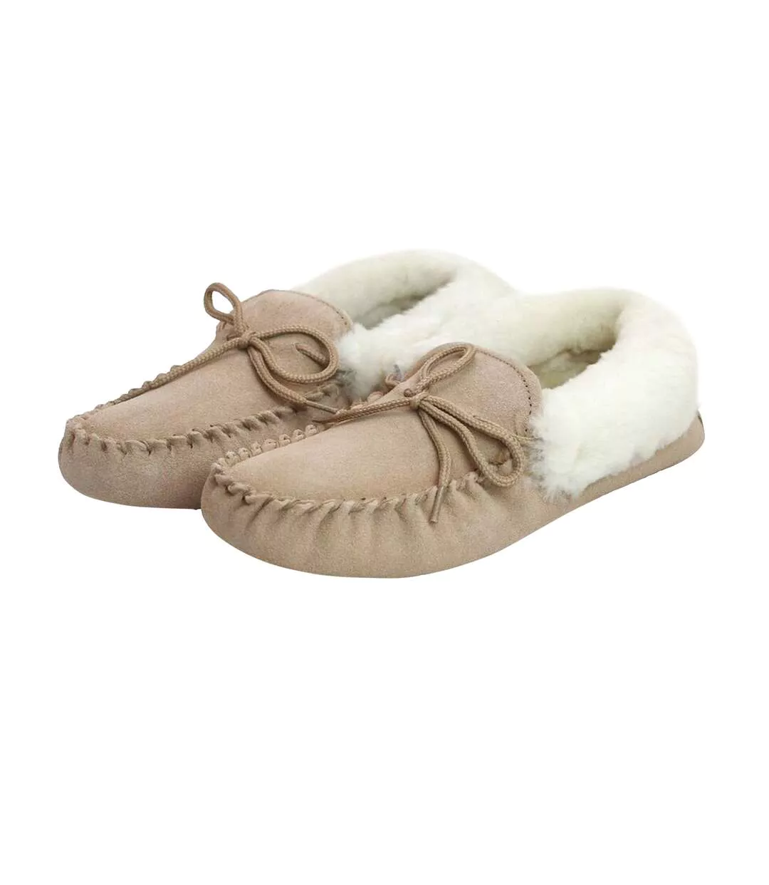 Womens/ladies Hard Sole Sheepskin Moccasins Camel Eastern Counties Leather