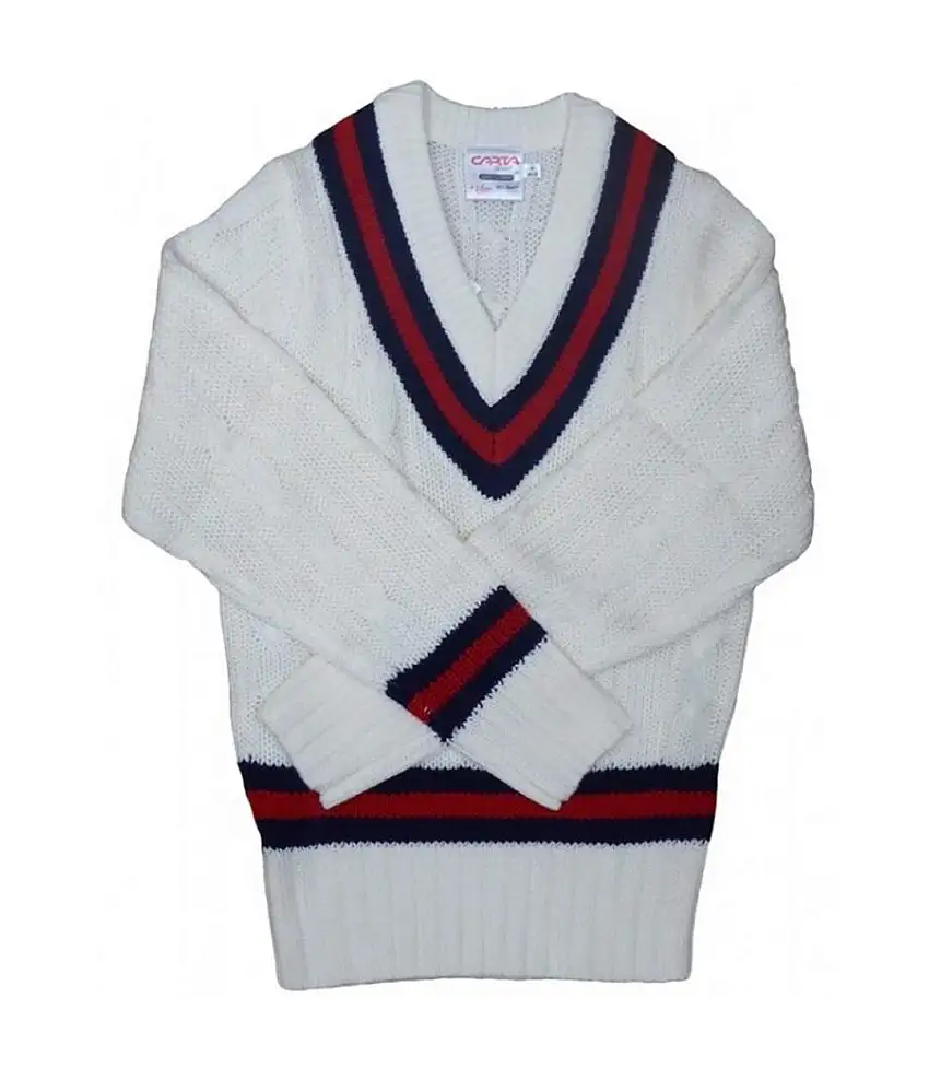 Mens Cricket Jumper White Navy Red Carta Sport