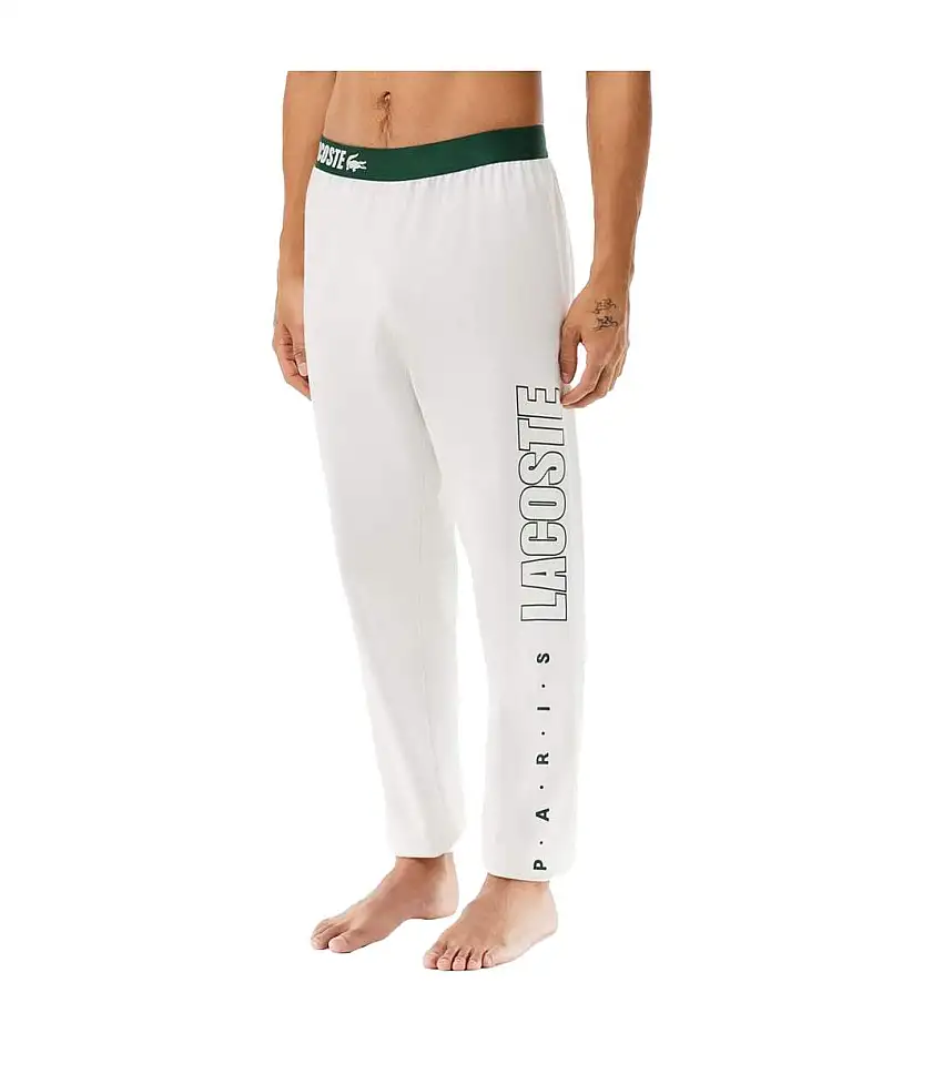 Mens Fleece Logo Lounge Pants Cream Lacoste