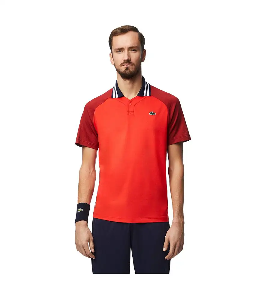 Mens Daniil Medvedev Slim Tennis Polo Shirt Red Lacoste