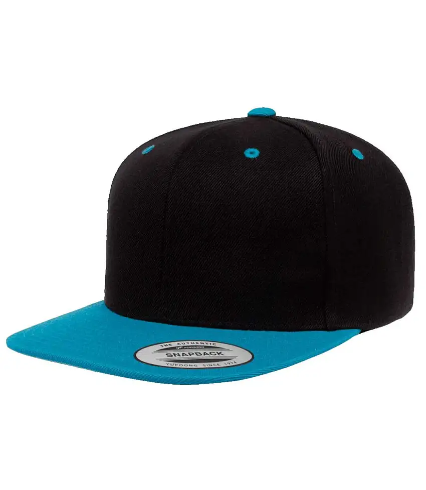 Mens The Classic Premium Snapback 2-tone Cap Black Teal Yupoong