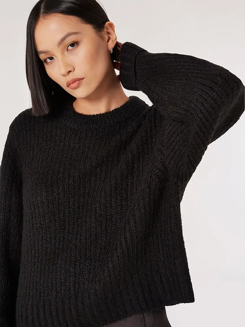 Chunky Knit Boxy Jumper Black