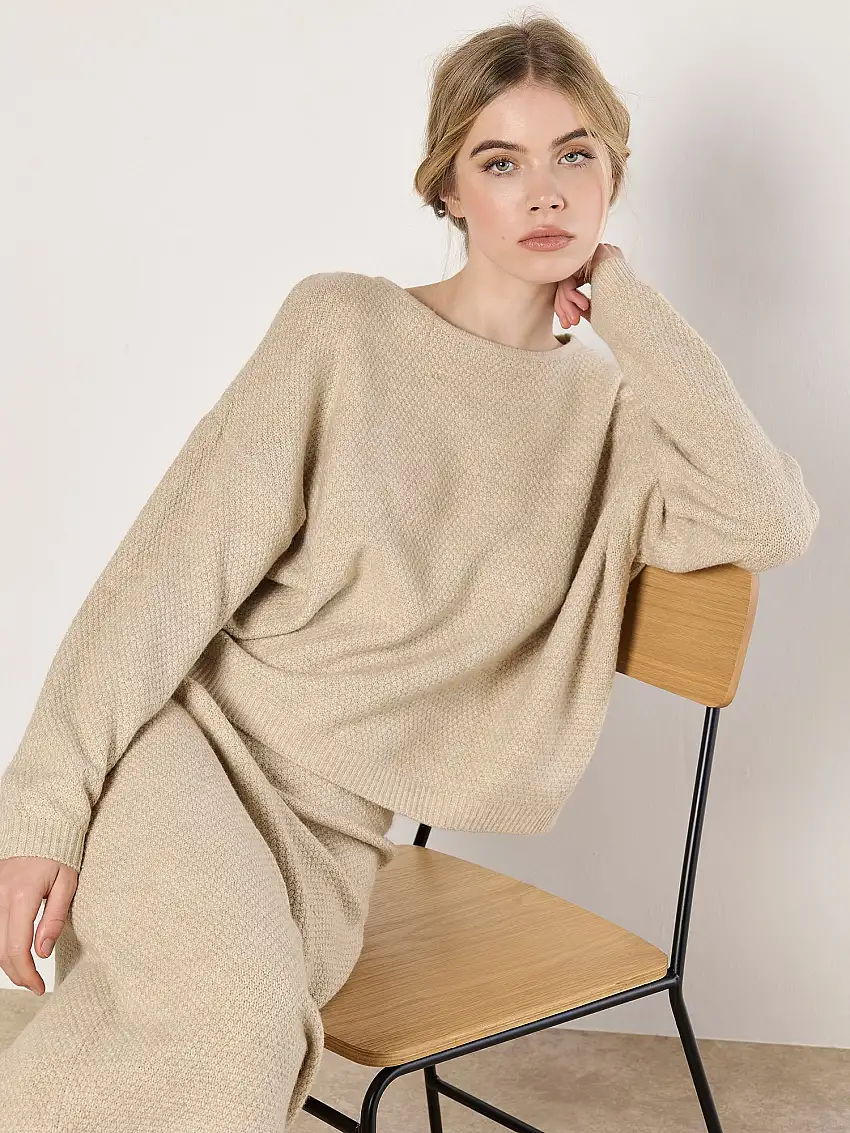 Waffle Knit Batwing Jumper Stone
