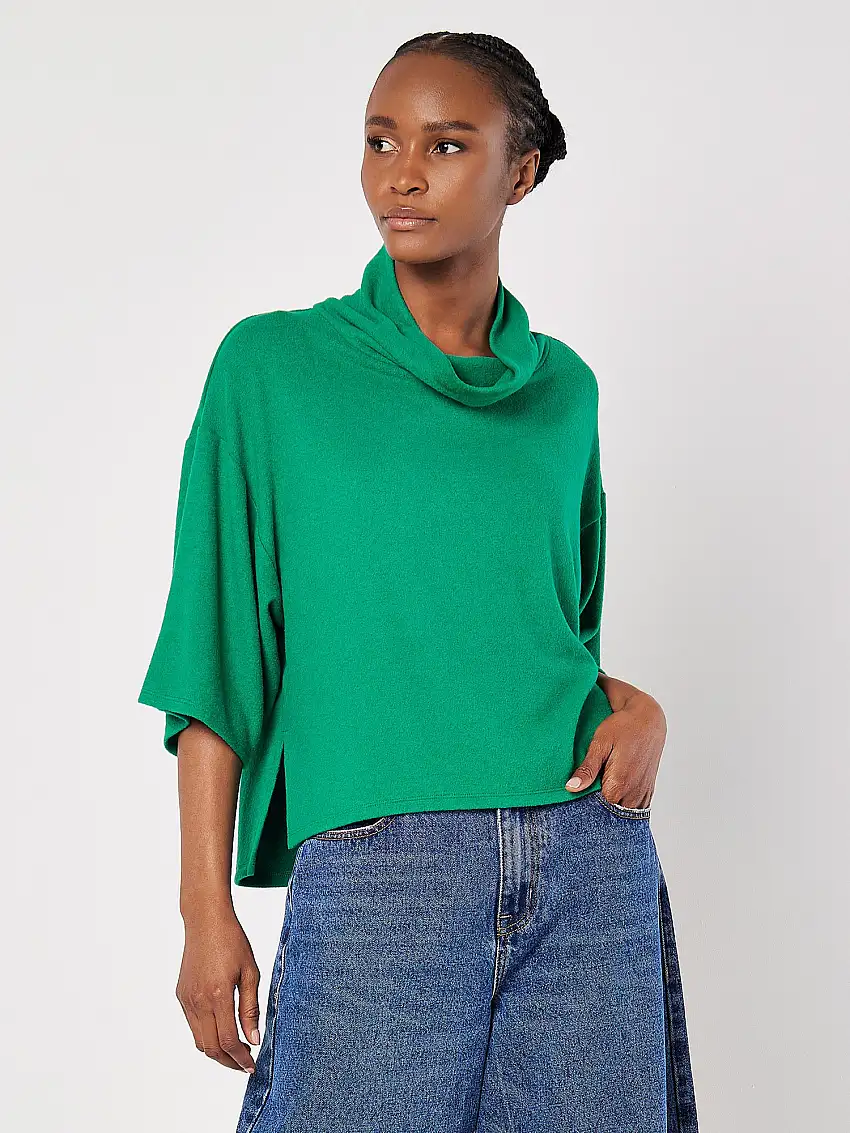 Soft Touch Cowl Neck Top Green