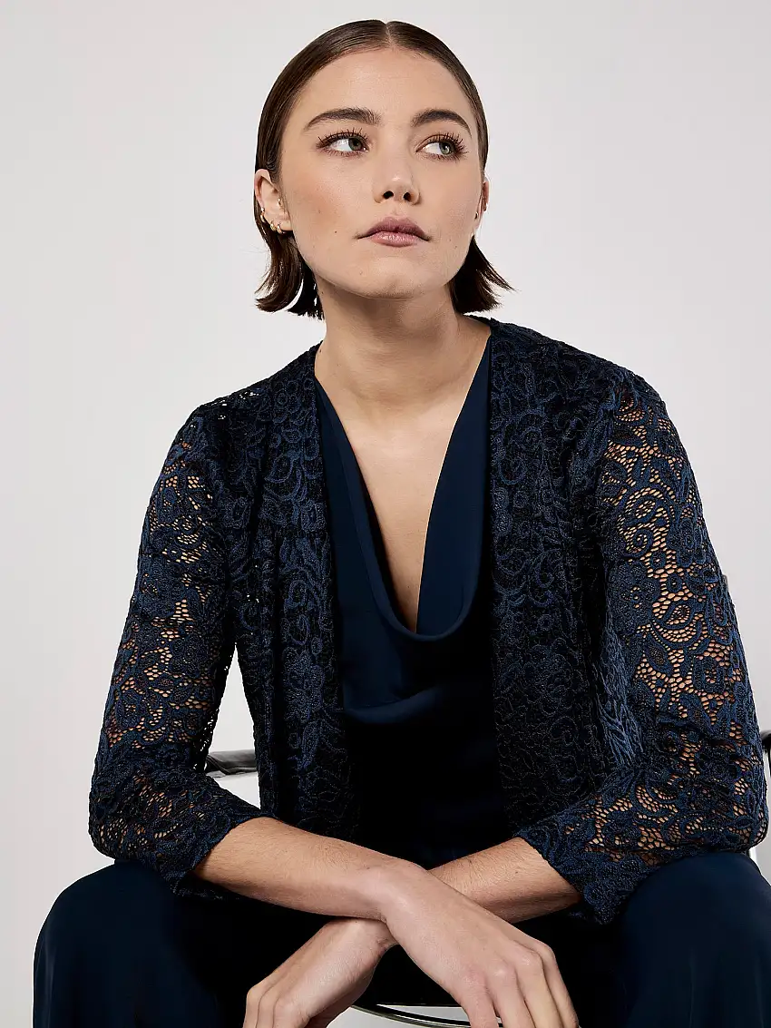 Floral Lace Blazer Navy