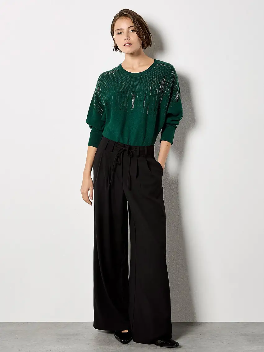 Stud Embellished Batwing Jumper Green