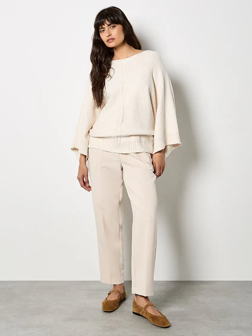 Oversized Cable Knit Cape Jumper Stone