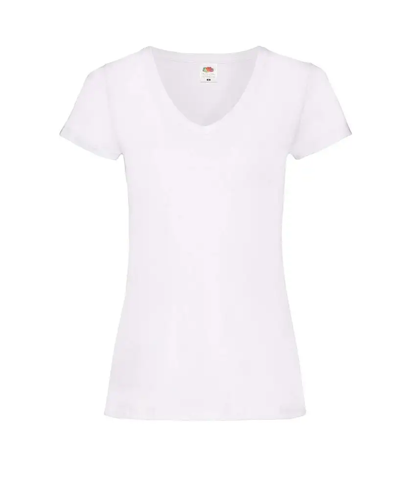 Womens/ladies V Neck Lady Fit T-shirt White Fruit Of The Loom