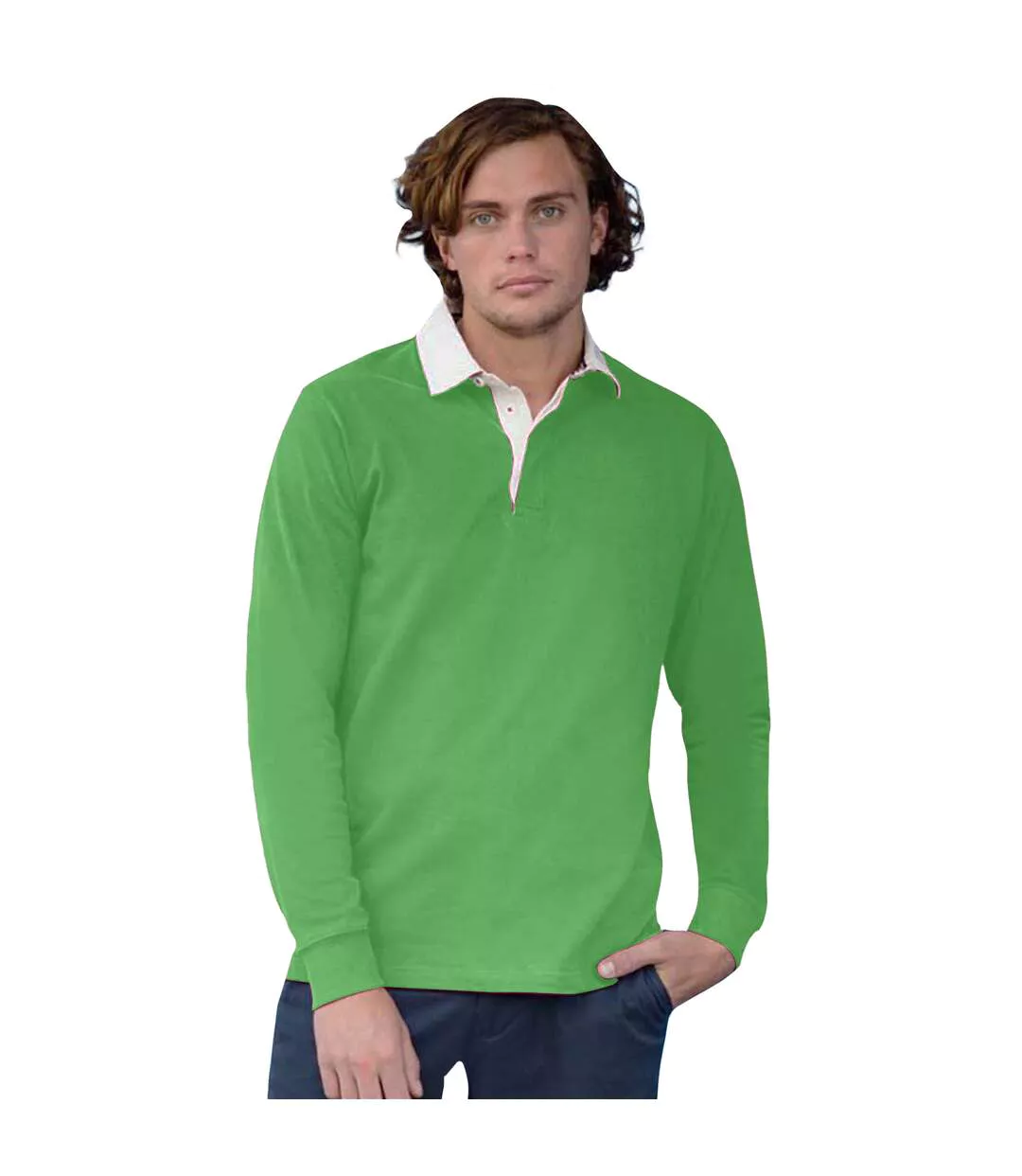 Front Row Long Sleeve Classic Rugby Polo Shirt (Bright Green/White) - UTRW478