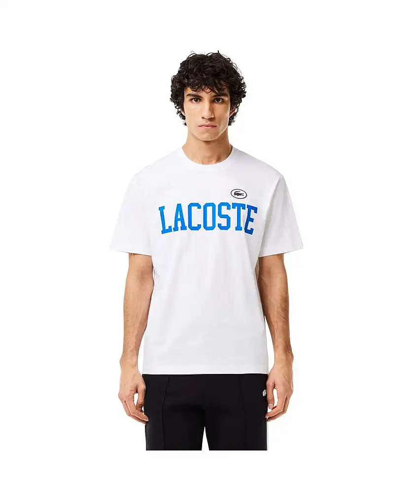 Mens Contrast Cotton Badge T-shirt White Lacoste