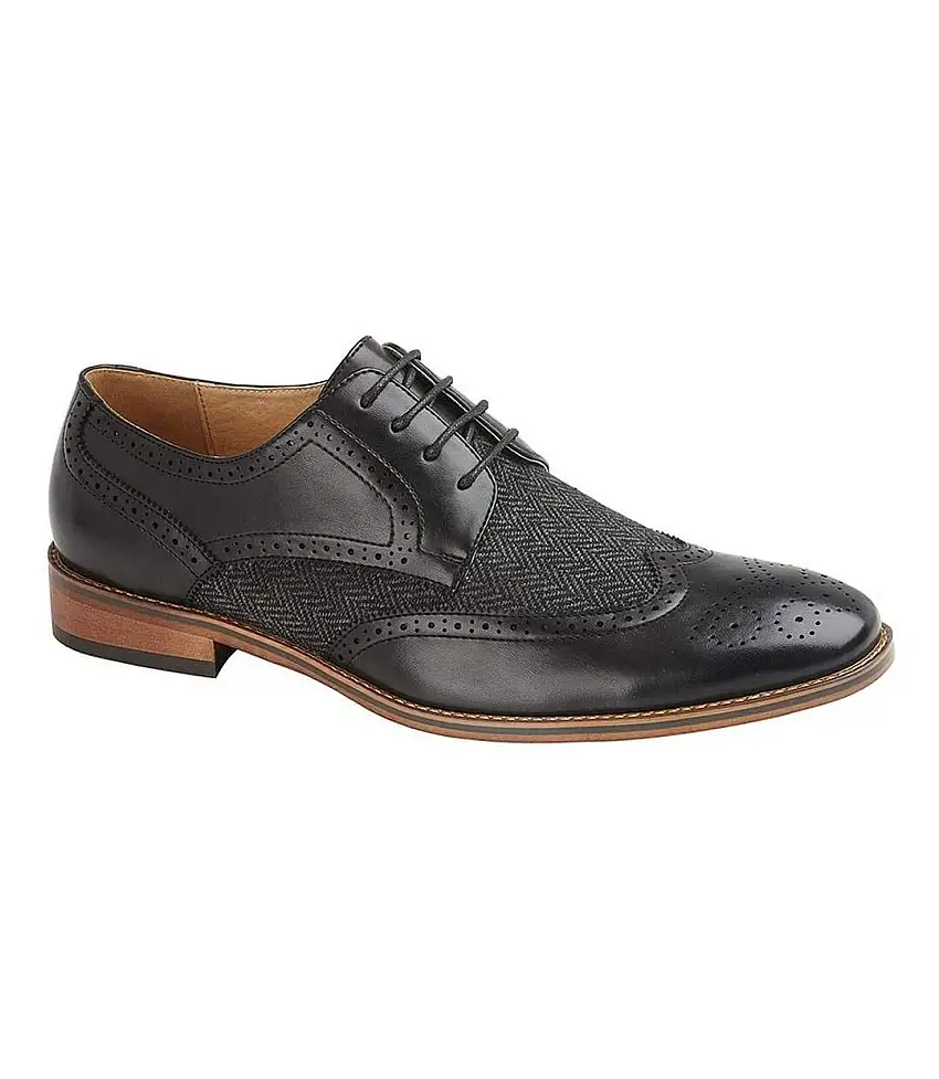 Mens 4 Eye Leather Lined Brogue Gibson Shoe Black Goor
