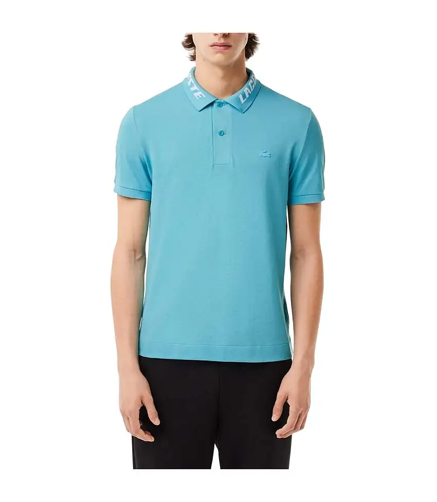 Mens Stretch Branded Slim Polo Shirt Blue Lacoste