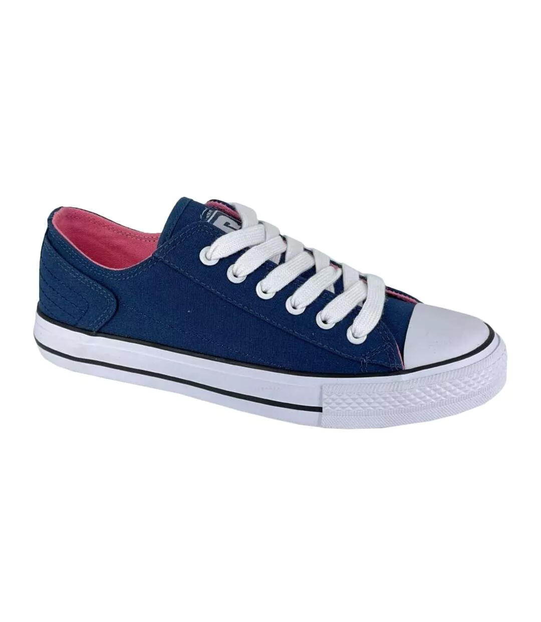 Womens/ladies Washed Canvas Trainers Navy Blue Rdek