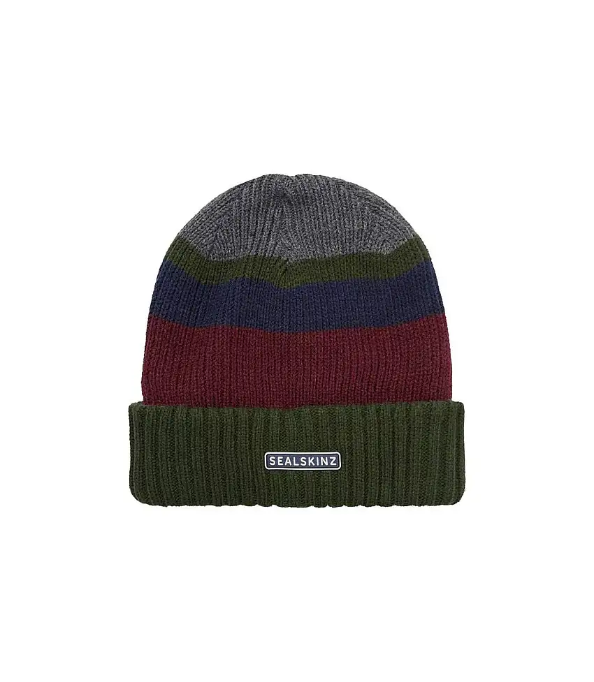 Mens & Ladies Waterproof Thermal Roll Cuff Striped Beanie Hat