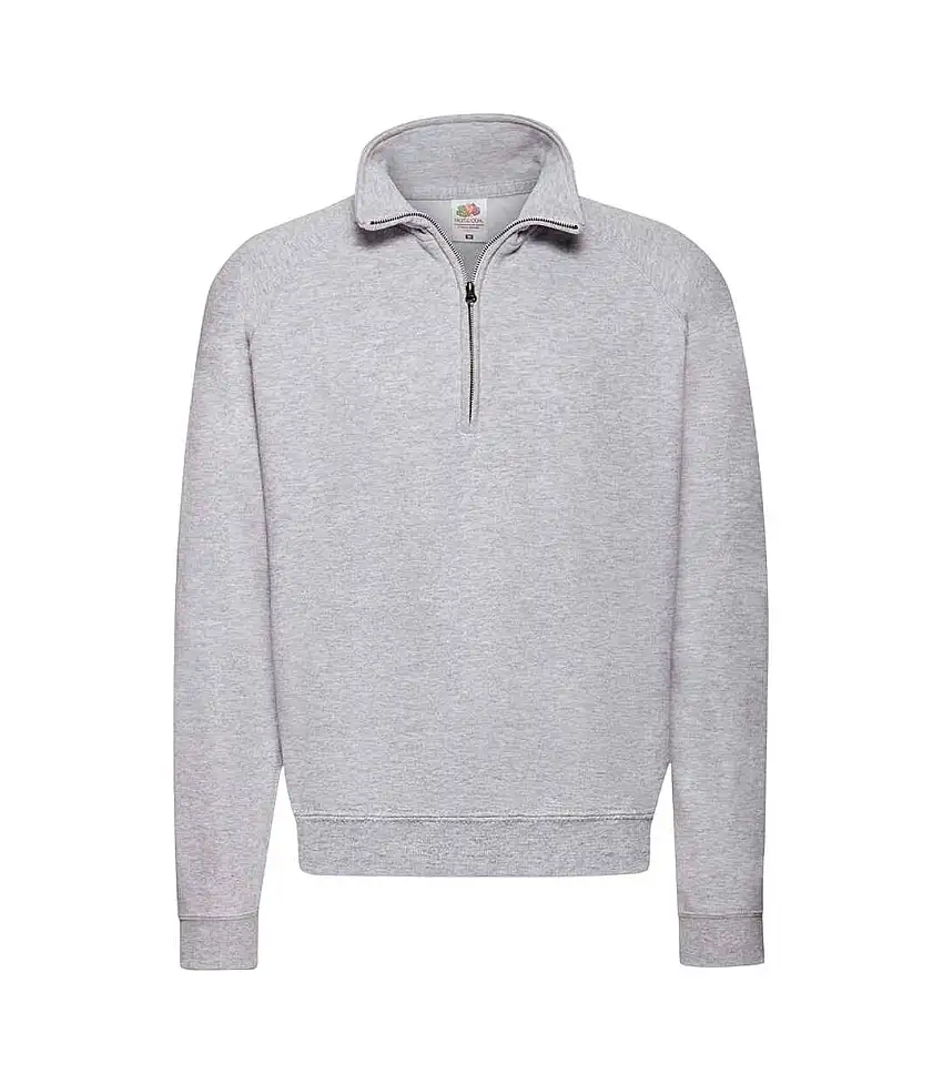 Adults Unisex Classic Zip Neck Sweatshirt Heather Grey Fruit Of The Loom