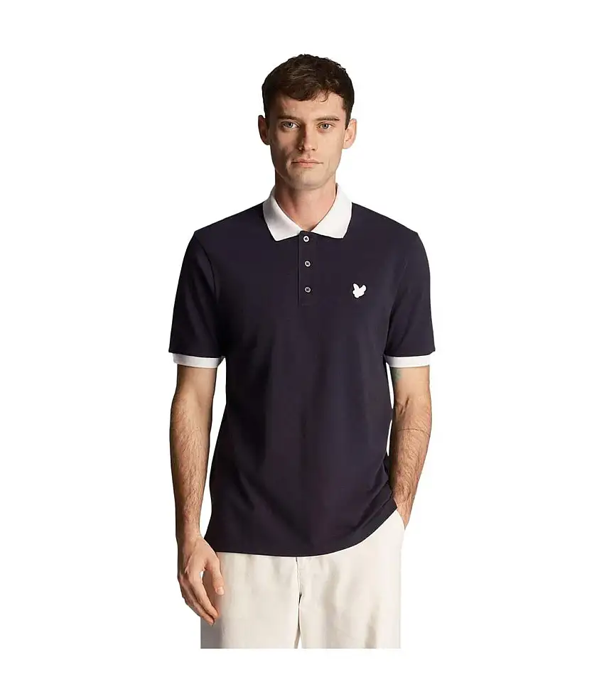 Mens Tonal Ringer Polo Shirt Navy Lyle & Scott