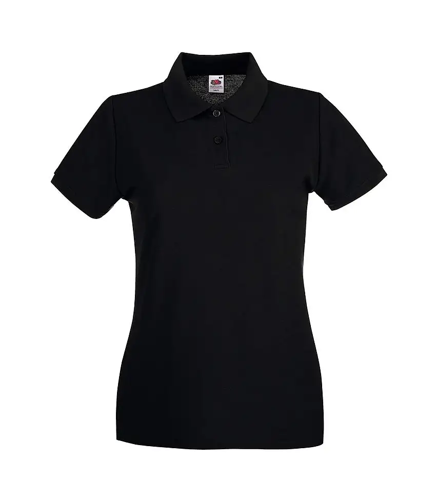 Womens/ladies Premium Cotton Pique Lady Fit Polo Shirt Black Fruit Of The Loom