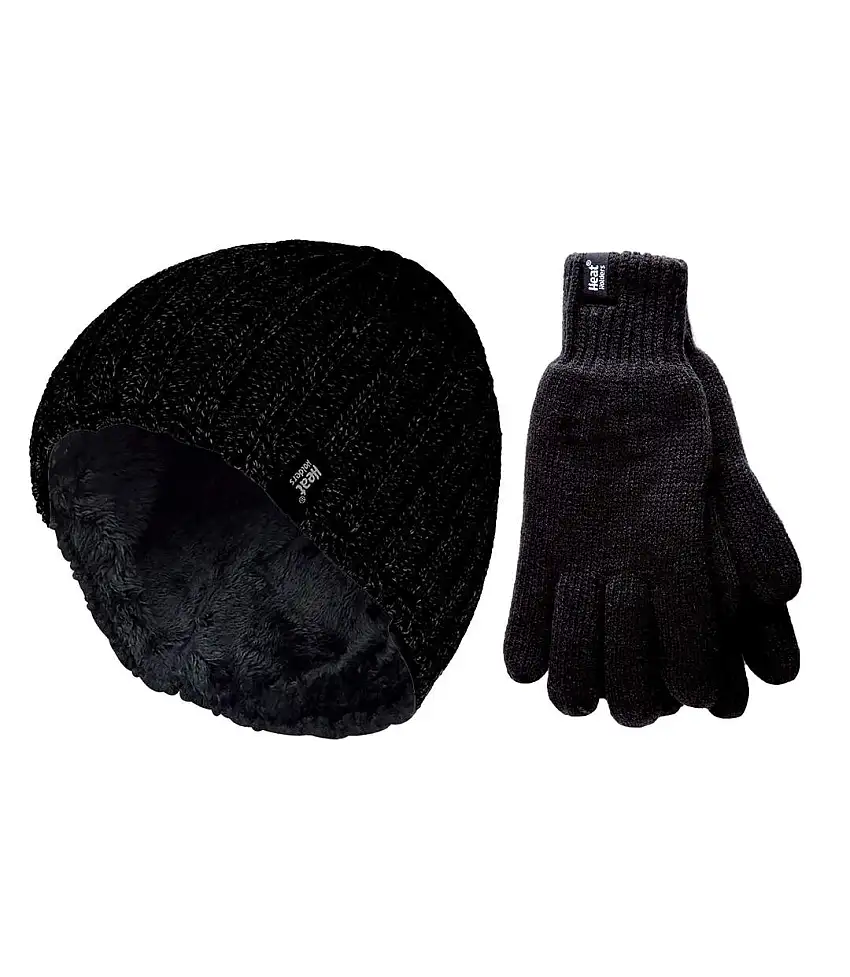 Mens Fleece Lined Thermal Hat & Glove Set for Winter