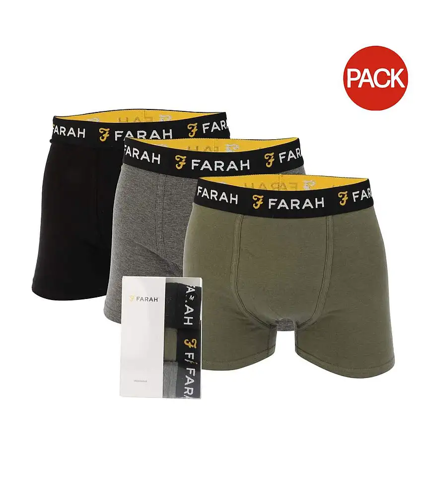 Pack Of 3 Mens Karlos Boxer Shorts Olive Green Grey Black Farah