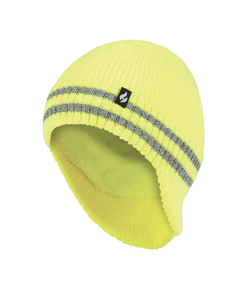 Mens Hi Vis Reflective Fleece Lined Thermal Winter Hat with Drop Neck