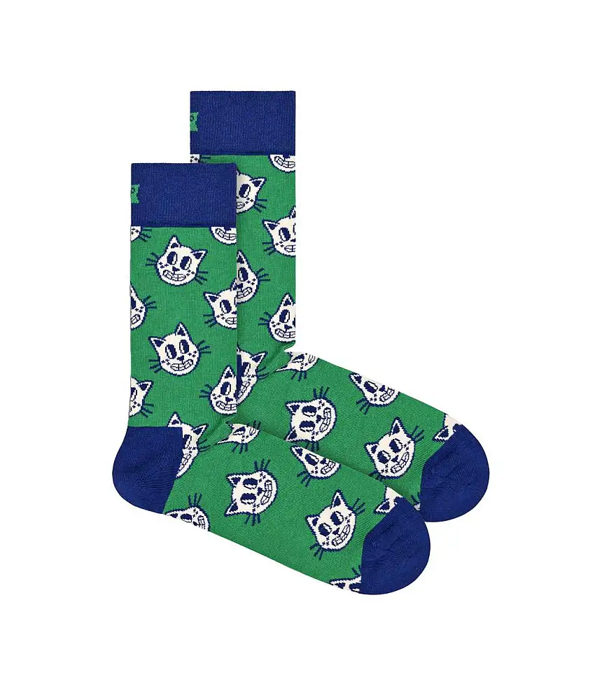1 Pack Mens & Ladies Cotton Green Cat Design Socks