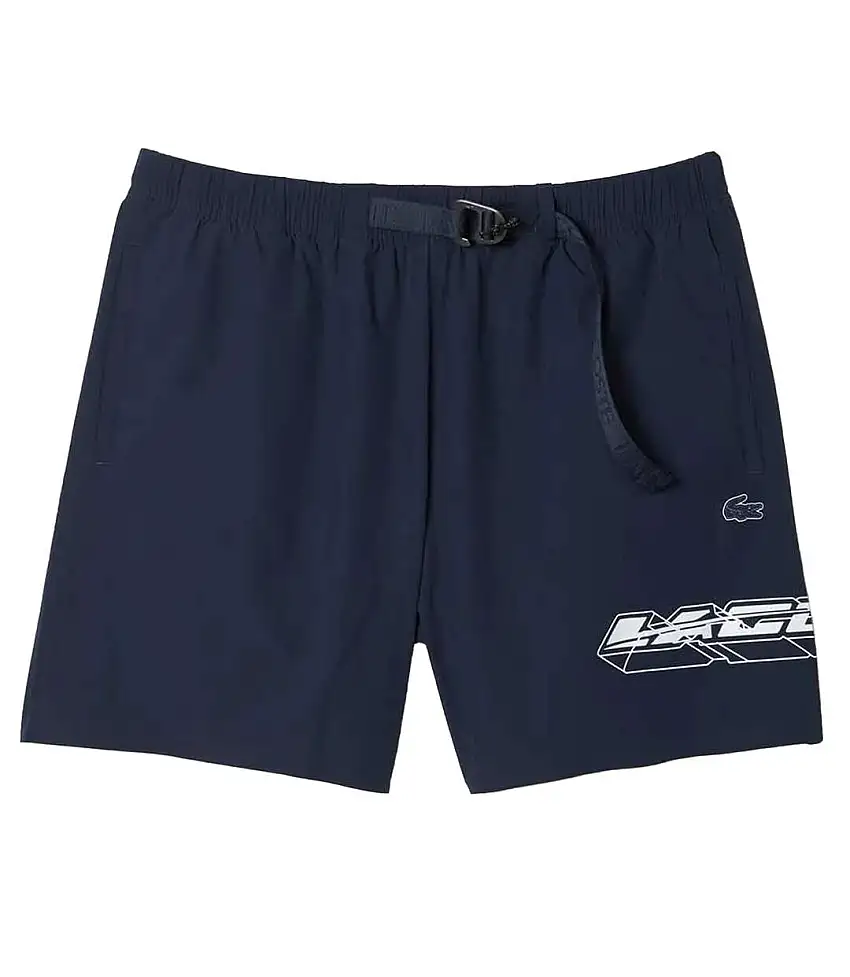 Mens Stripe Quick Dry Logo Swimming Trunks Blue Lacoste