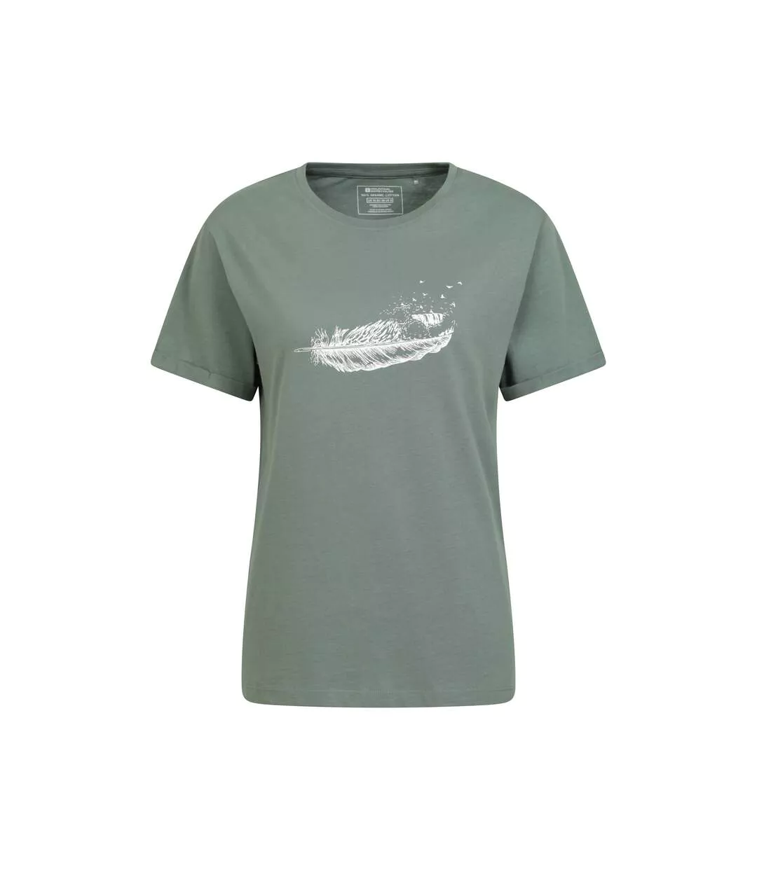 Womens/ladies Wave Feather Organic Loose T-shirt Khaki Green Mountain Warehouse