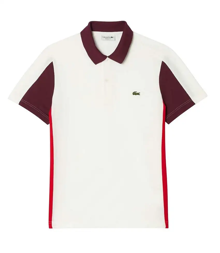 Mens Colour Block Regular Polo Shirt Cream Lacoste