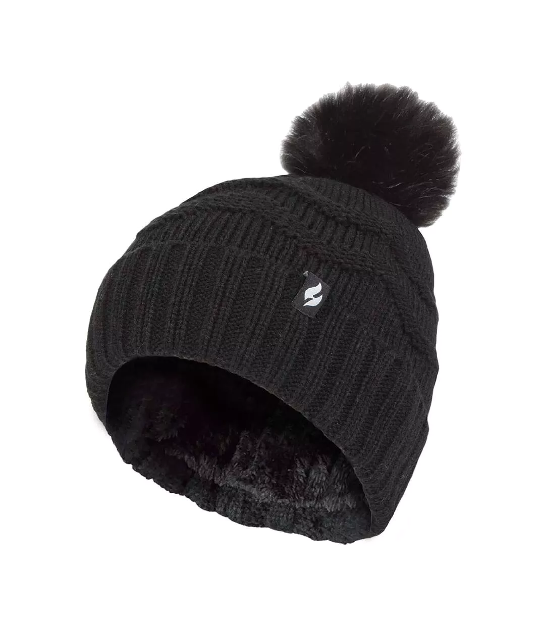 Ladies Zig Zag Turnover Thermal Pom Pom Hat for Winter