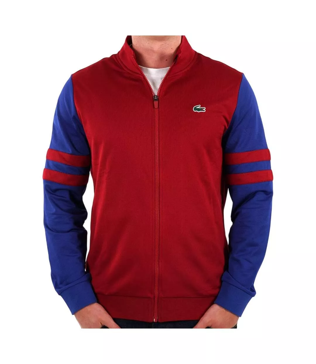 Mens Zip Interlock Stretch Track Jacket Red Lacoste