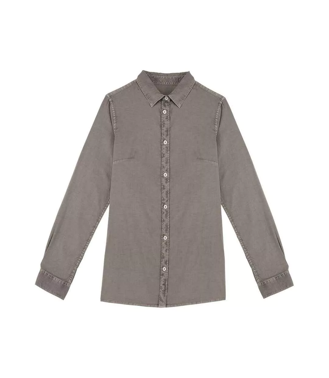 Womens/ladies Washed Long-sleeved Shirt Pale Khaki Native Spirit