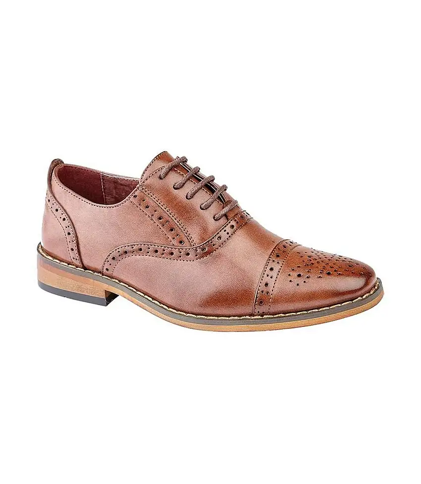 Mens Leather Capped Lace Brogues Mid Brown Goor
