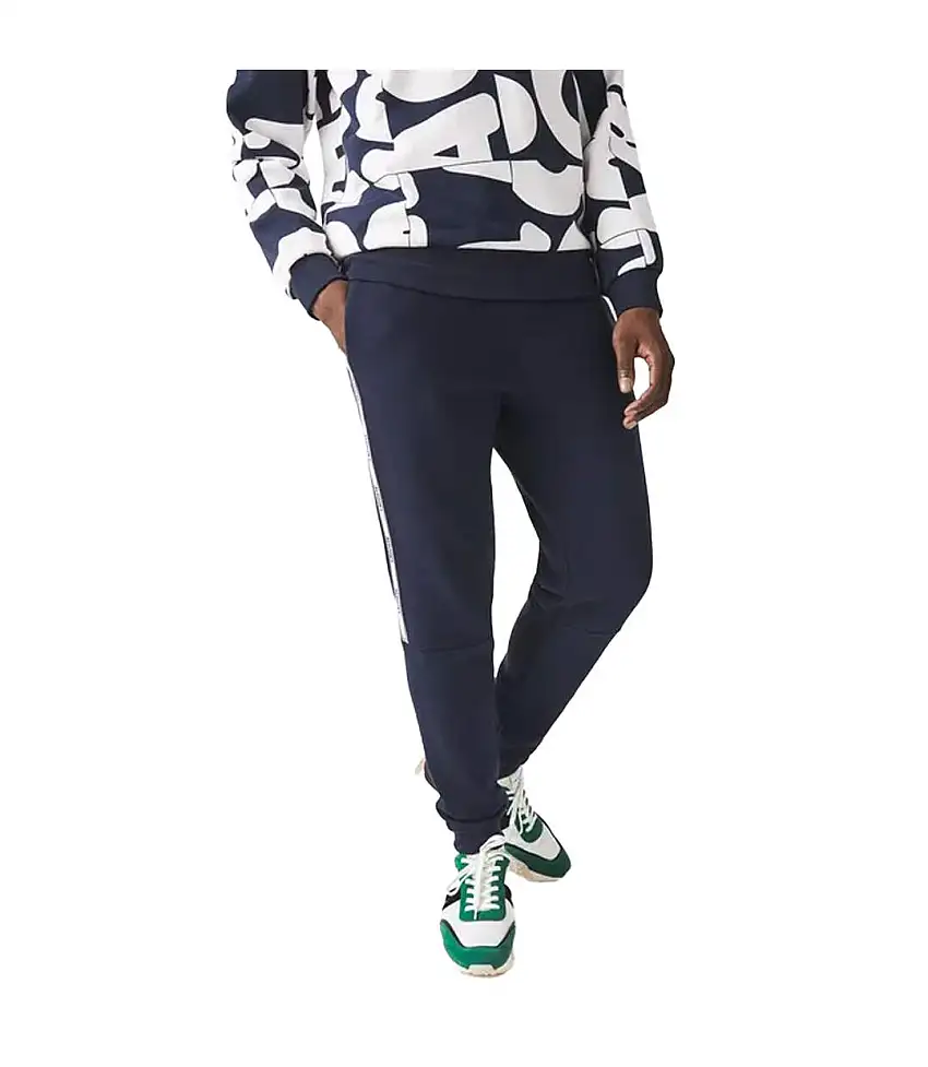 Mens Branded Tape Jogging Bottoms Blue Lacoste