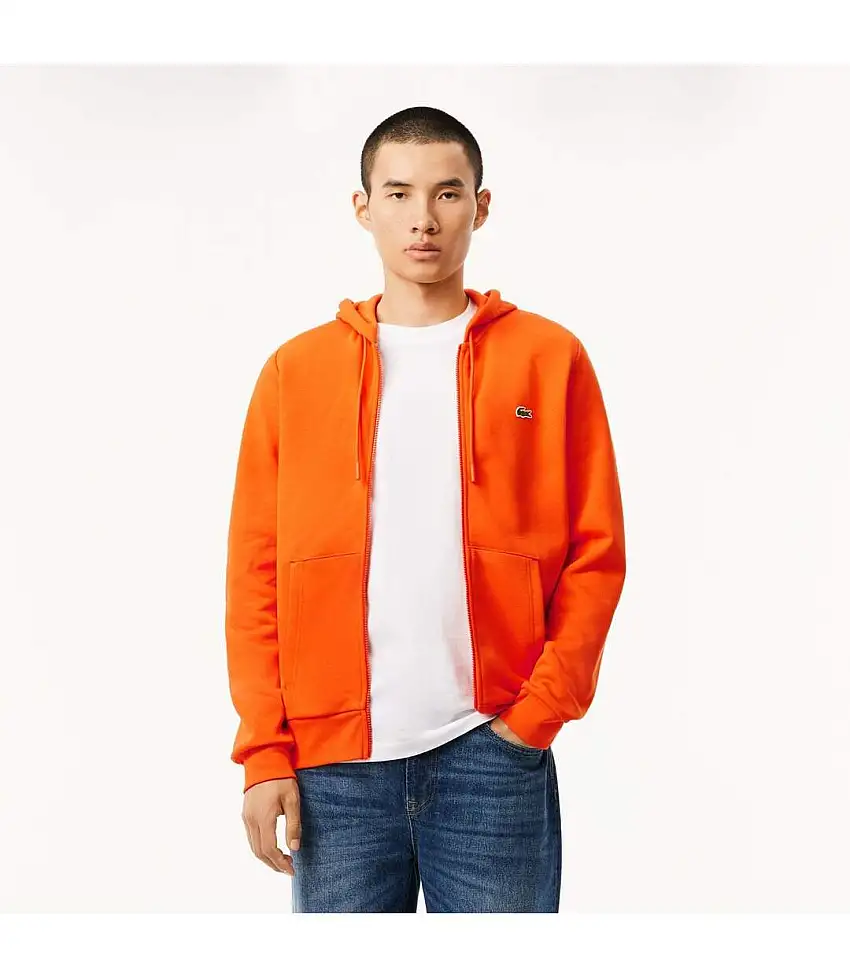 Mens Fleece Full Zip Hoodie Orange Lacoste